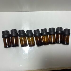 Set (9) of Empty essential oil Amber Glass Bottles with Black Caps